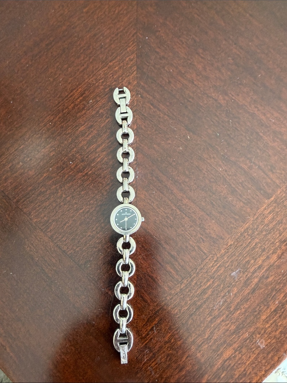 Silver Anne Klein  Link Bracelet Watch with Black Dial watch